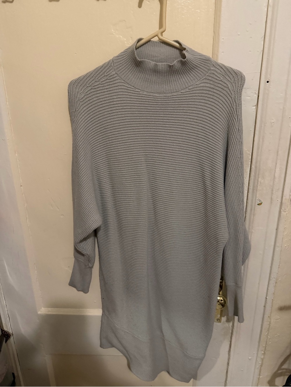 Express Light Gray Ribbed Mock Neck Sweater Dress